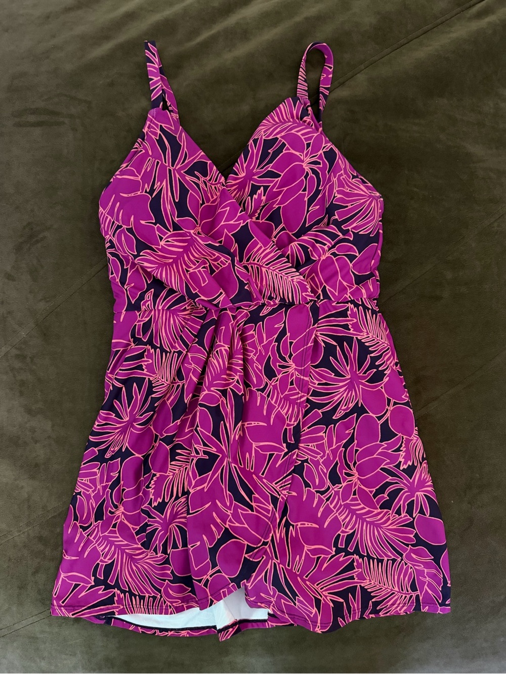 Lands' End Tulip Wrsp One-piece swim dress UPF 50+ modest wrap active swim wear
